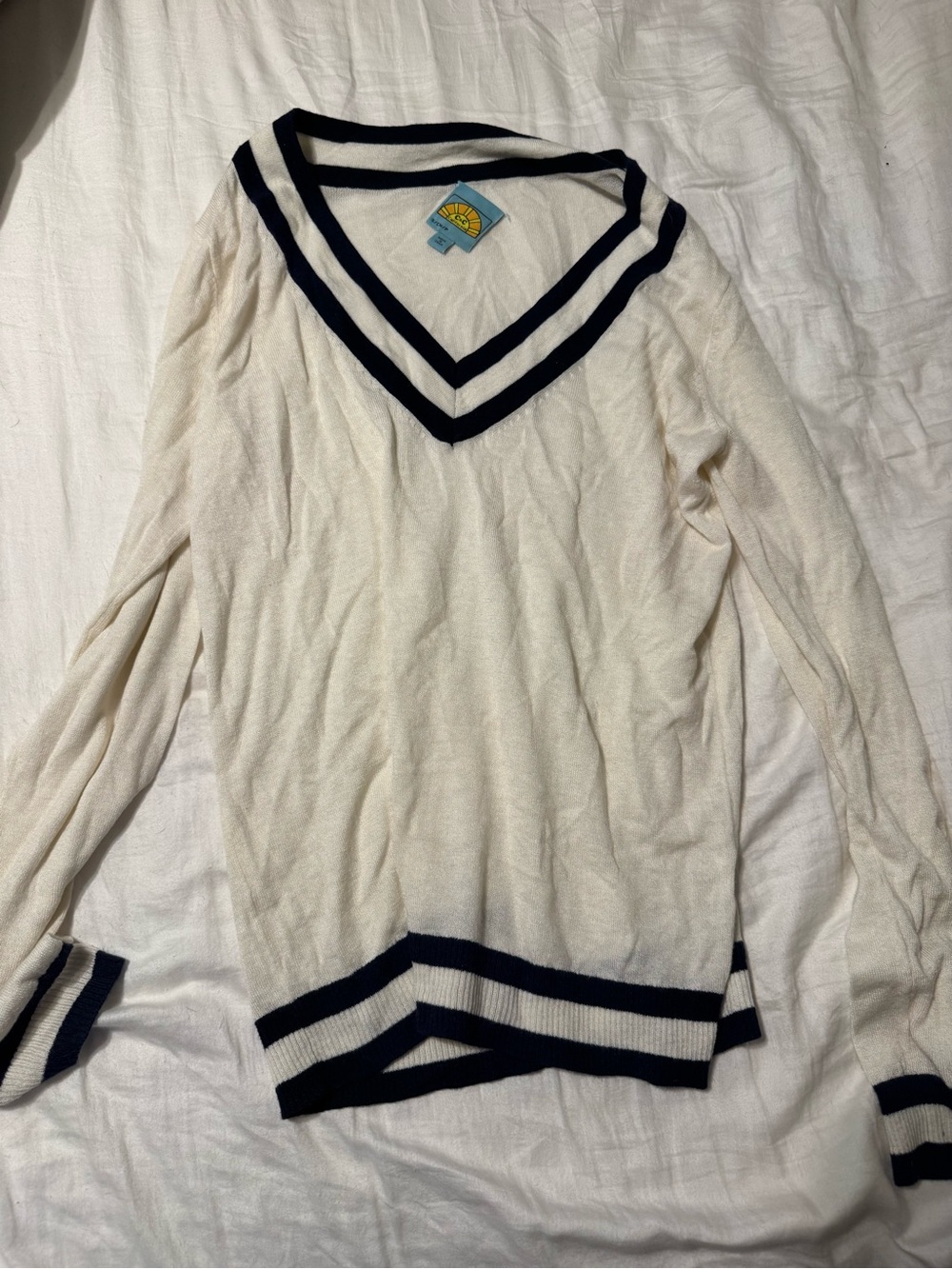 C&C California Cream V-Neck Sweater with Black Trim
